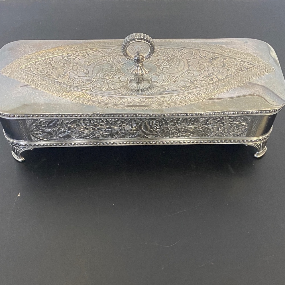 Antique J Tufts Victorian Quad Silverplate Jewelry Casket Box